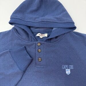Cuffy's of Cape Cod Mens Blue Henley Hoodie Fleece Pullover Large RN119113